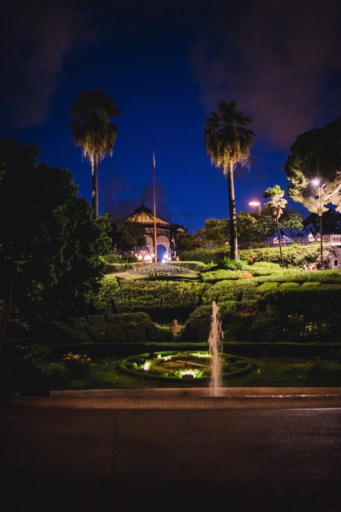 A view of Villa Bellini Park at night